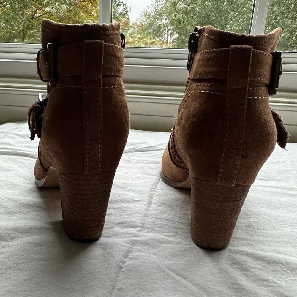 Karissa Bootie‎ by Crown Vintage - Double Buckle, Zip Side Brown Suede Size 7.5